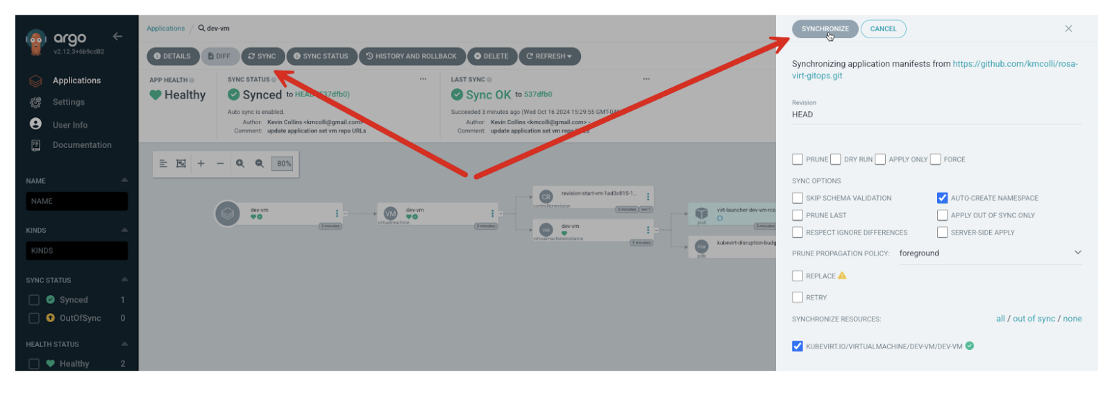 Manual synchronization process through the ArgoCD console